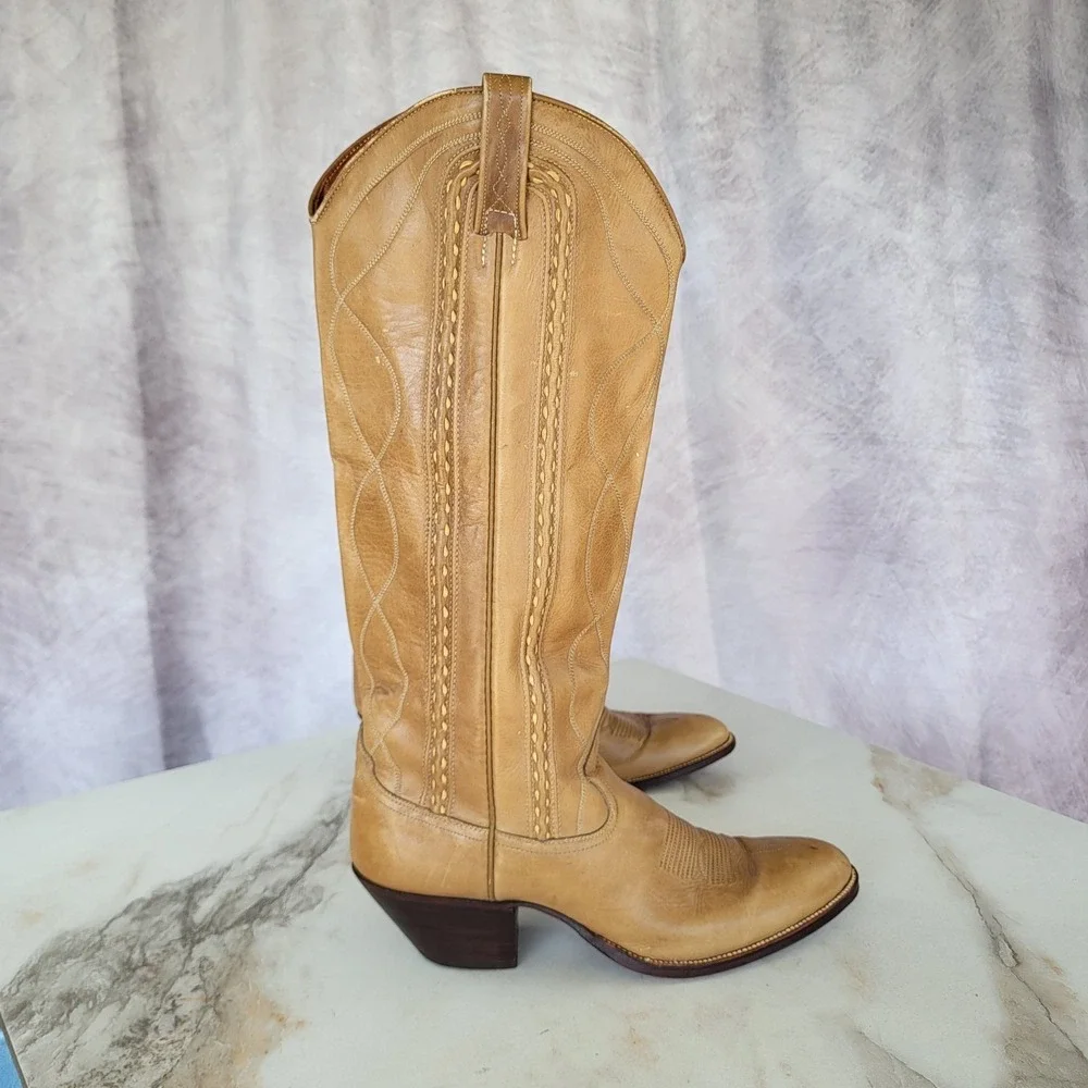 Dan Post Classic Knee High Western CowboyBoots Tan Women's Size 8 C